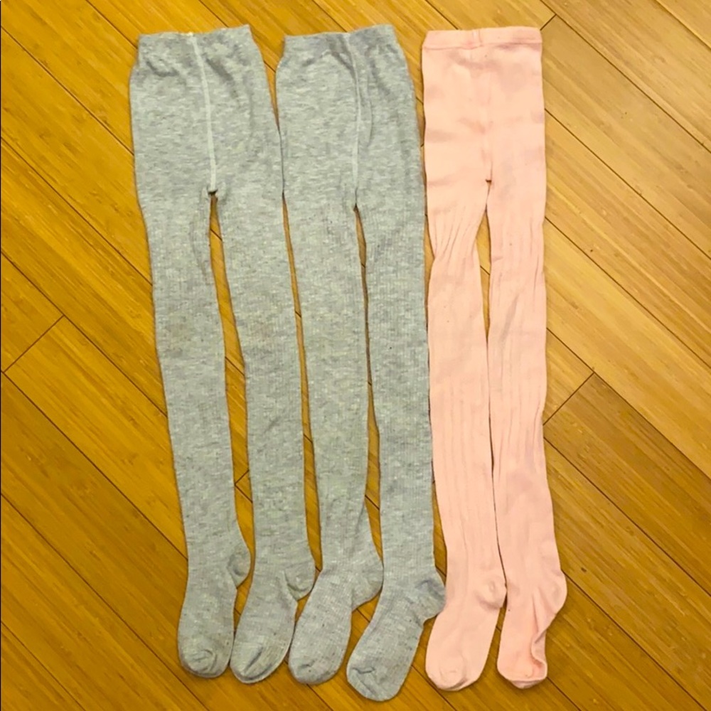 Girls Gymboree Tights x3 Grey and Pink Size 5-6